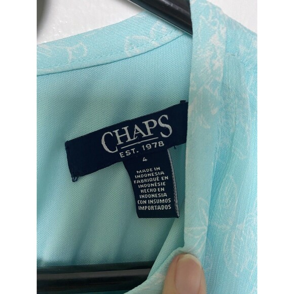 Chaps Mini Dress Aqua Turquoise Women's Size S-4 Chiffon Bow Tie Sleeveless - Picture 9 of 13